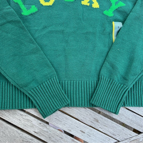Woman Owned Grayson Threads Green Crew Neck Sweater with “Lucky” Design - Picture 2 of 8